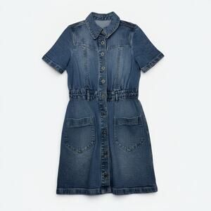 Tecovas Denim Dress Womens Medium Button Front Short Sleeve Western
